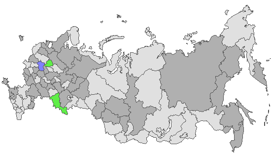 Fig. 4. Geographic distribution of RT-PCR detected influenza viruses in cities under surveillance in Russia, week 42 of 2022