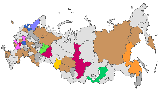 Fig. 4. Geographic distribution of RT-PCR detected influenza viruses in cities under surveillance in Russia, week 47 of 2022