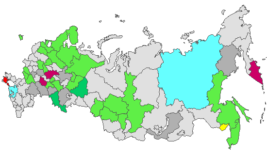 Fig. 4. Geographic distribution of RT-PCR detected influenza viruses in cities under surveillance in Russia, week 12 of 2023