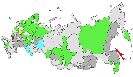 Fig. 4. Geographic distribution of RT-PCR detected influenza viruses in cities under surveillance in Russia, week 14 of 2023