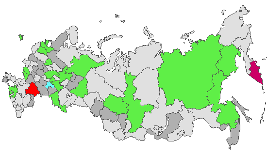 Fig. 4. Geographic distribution of RT-PCR detected influenza viruses in cities under surveillance in Russia, week 17 of 2023