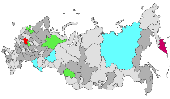 Fig. 4. Geographic distribution of RT-PCR detected influenza viruses in cities under surveillance in Russia, week 20 of 2023