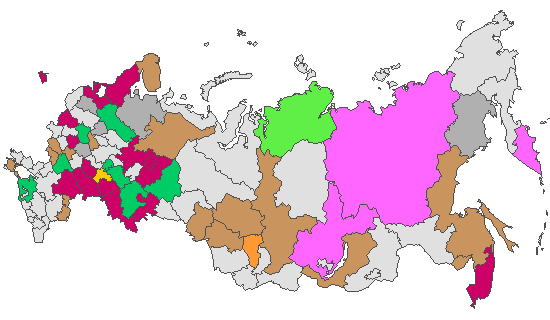 Fig. 4. Geographic distribution of RT-PCR detected influenza viruses in cities under surveillance in Russia, week 3 of 2025